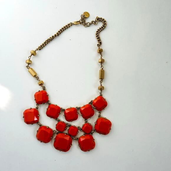 Stella & Dot Burnt Orange Matte Gold Gem Necklace Olivia Bib Statement Piece - Picture 2 of 4
